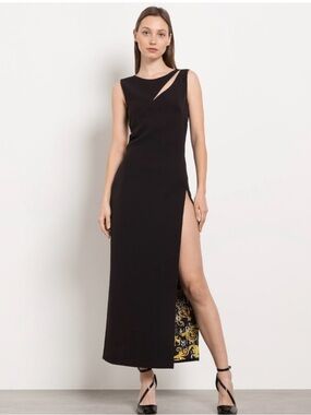 Versace Jeans Collection Black Sleeveless Maxi Dress with High Slit